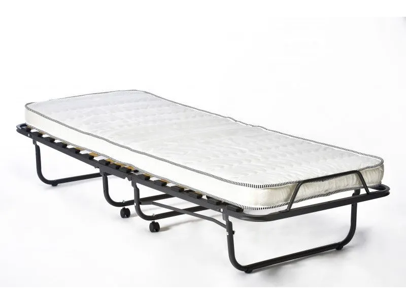 Lit pliable en métal noir 90x200 cm avec roues et matelas inclus