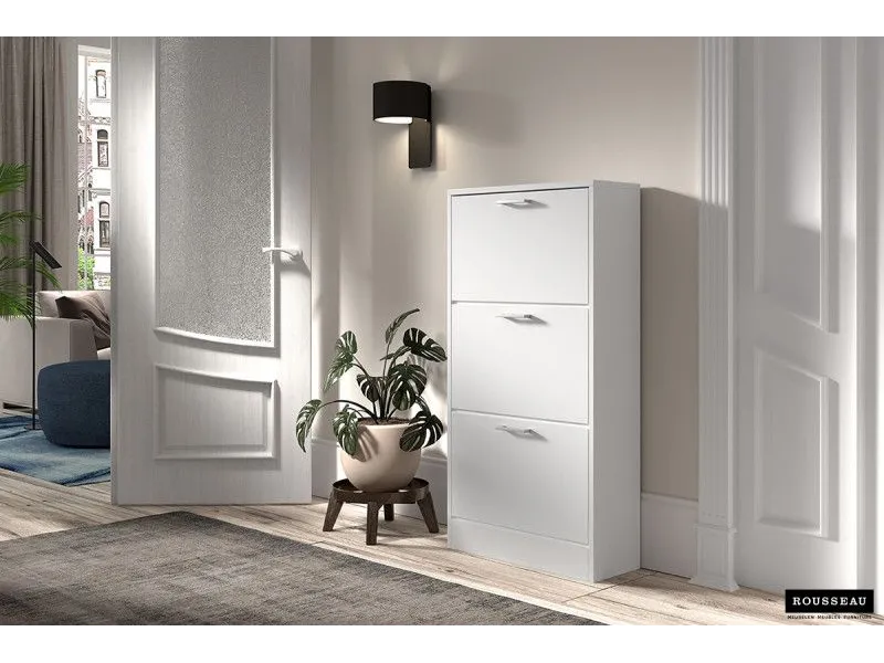 Meuble rangement chaussures, 3 compartiments, coloris blanc