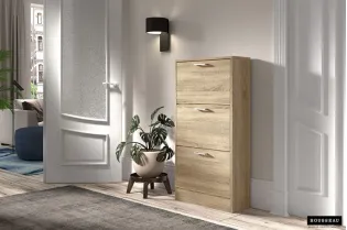 Meuble rangement chaussures, 3 compartiments, coloris chêne