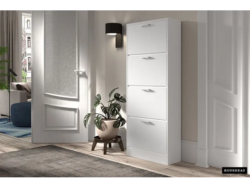 Meuble rangement chaussures, 4 compartiments, coloris blanc