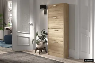 Meuble rangement chaussures, 4 compartiments, coloris bois