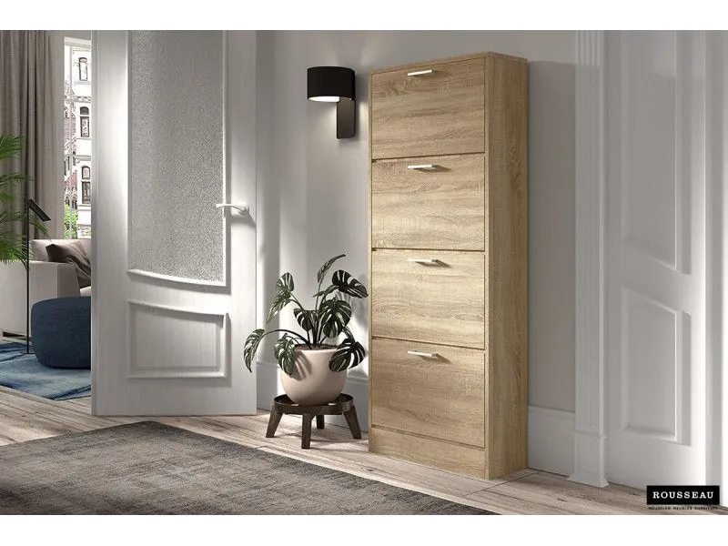 Meuble rangement chaussures, 4 compartiments, coloris bois