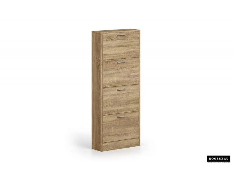 Meuble rangement chaussures, 4 compartiments, coloris bois