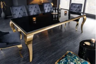 Table de salle à manger 180cm design baroque en noir et or