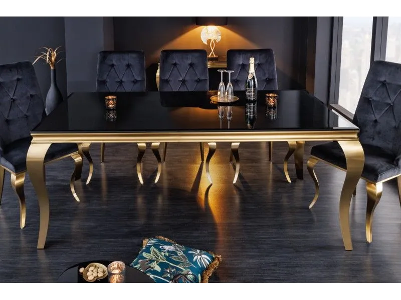 Table de salle à manger 180cm design baroque en noir et or