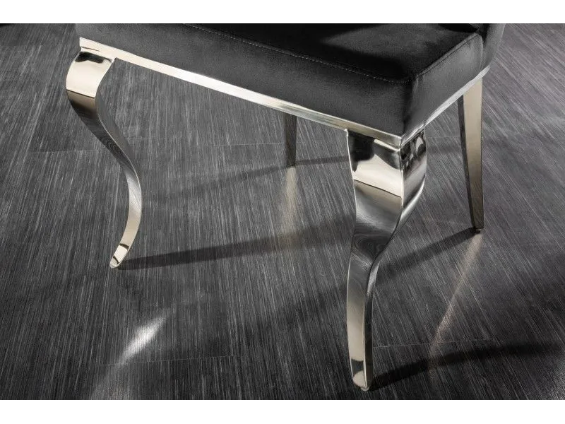 Lot de 2 Chaises de château en velours noir piètement en acier inoxydable, tête de lion argenté