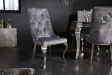 Lot de 2 Chaises de château en velours gris piètement en acier inoxydable, tête de lion argenté