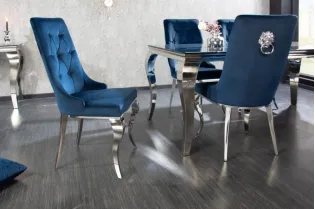 Lot de 2 Chaises de château en velours bleu royal piètement en acier inoxydable, tête de lion argenté 2