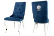 Lot de 2 Chaises de château en velours bleu royal piètement en acier inoxydable, tête de lion argenté