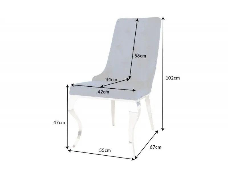 Lot de 2 Chaises de château en velours bleu royal piètement en acier inoxydable, tête de lion argenté