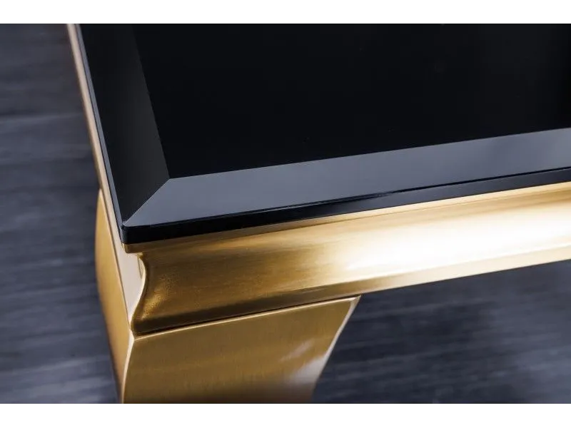 Table basse en verre noir et piètement doré de style baroque 100 cm