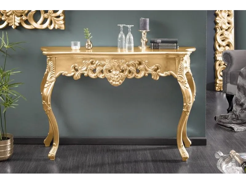 Meuble console 110 cm design classique coloris doré