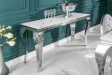 Console design baroque de 140cm coloris marbre argenté en verre trempé et acier inoxydable
