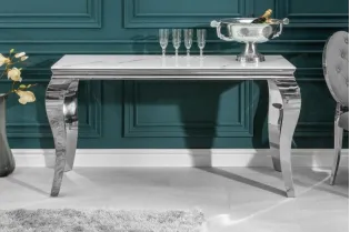 Console design baroque de 140cm coloris marbre argenté en verre trempé et acier inoxydable 2