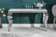 Console design baroque de 140cm coloris marbre argenté en verre trempé et acier inoxydable