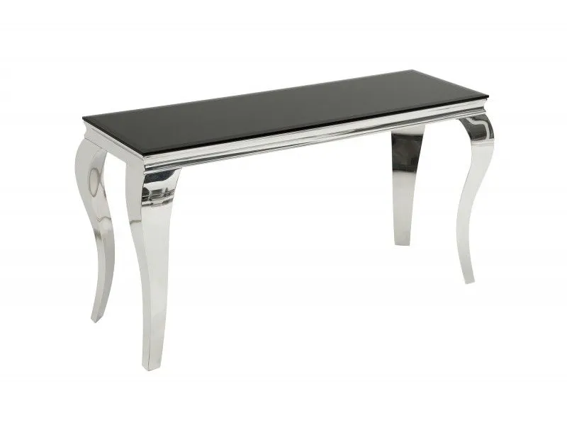Console design baroque de 140cm coloris noir en verre trempé et acier inoxydable