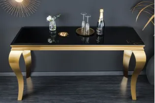 Console design baroque de 140cm coloris noir en verre trempé et piètement doré 2