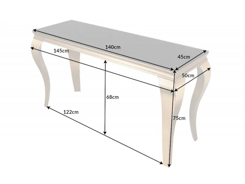Console design baroque de 140cm coloris noir en verre trempé et piètement doré