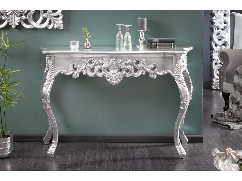 Meuble console 110 cm design classique coloris argent