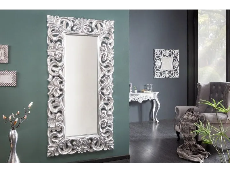 Miroir mural style baroque en polyrésine argenté 180cm