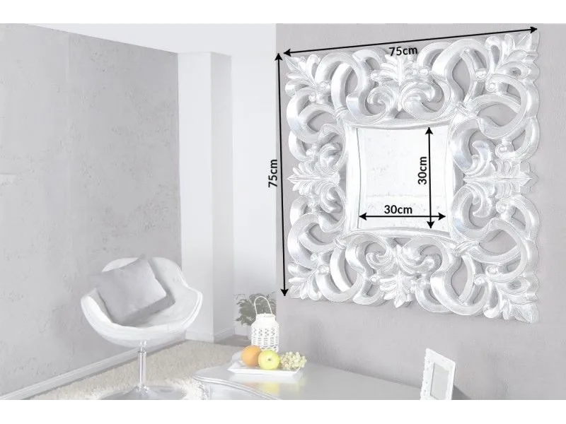 Miroir mural style baroque teinté argent 75cm